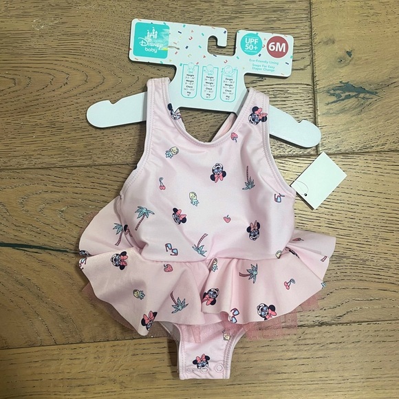NWT Disney Baby Girl Swimsuit Tutu Minnie Mouse Pink Snap One Piece 6 months - Picture 1 of 6